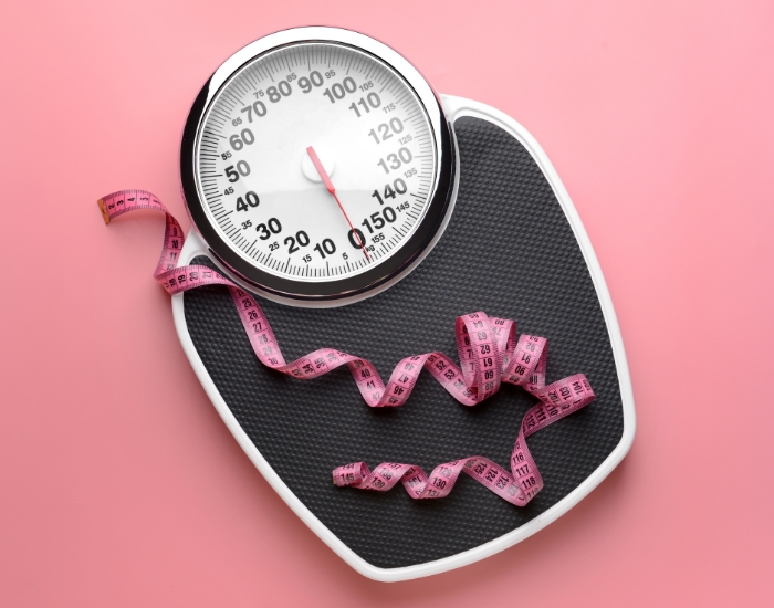 Sudden weight gain or weight loss concept showing scale and body changes