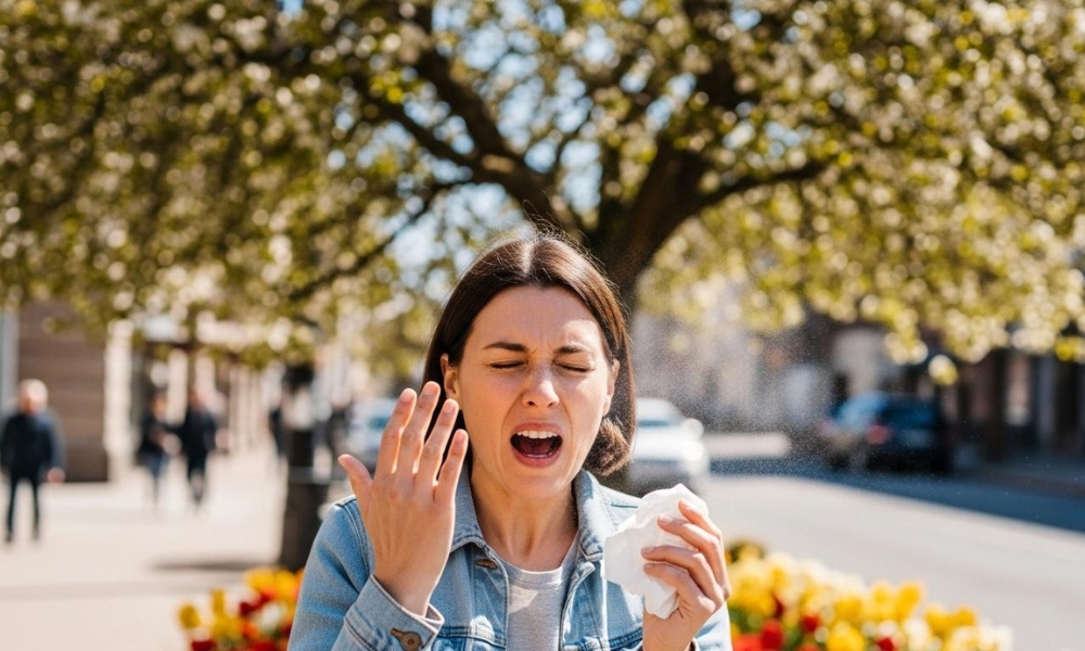 Healthcare provider discussing allergy testing results and treatment options with a patient experiencing seasonal allergies